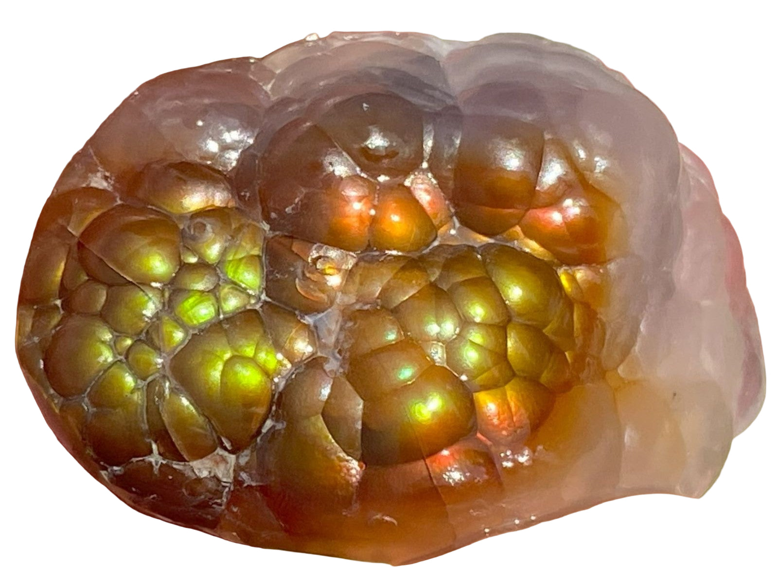 Close-up of Aguascalientes Fire Agate Gemstone Natural Mineral Specimen 51 Carats MXM005 on white background