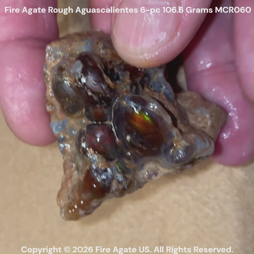 Fire Agate Rough 6 Pieces Aguascalientes Mexico 106.6 Grams MCR060 Product Video