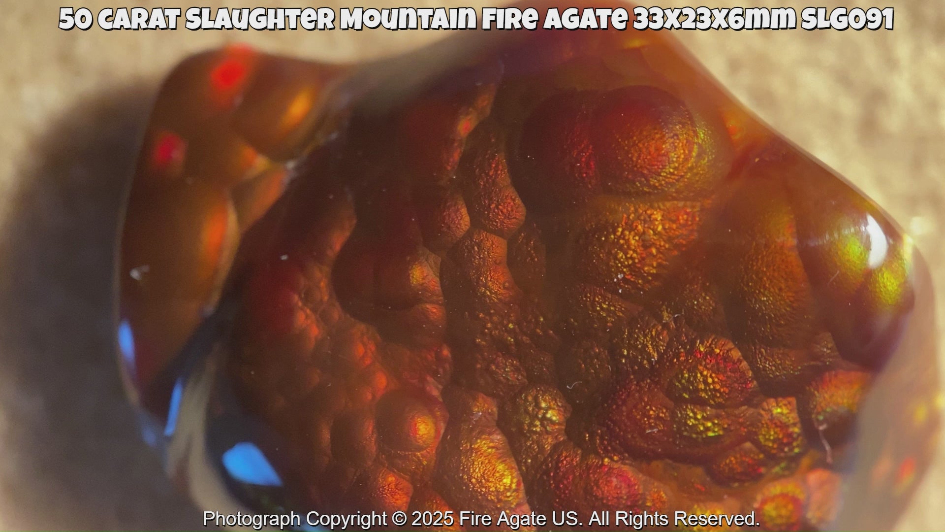 Slaughter Mountain Fire Agate Gemstone 50 Carats 33x23x6mm SLG091 Product Video