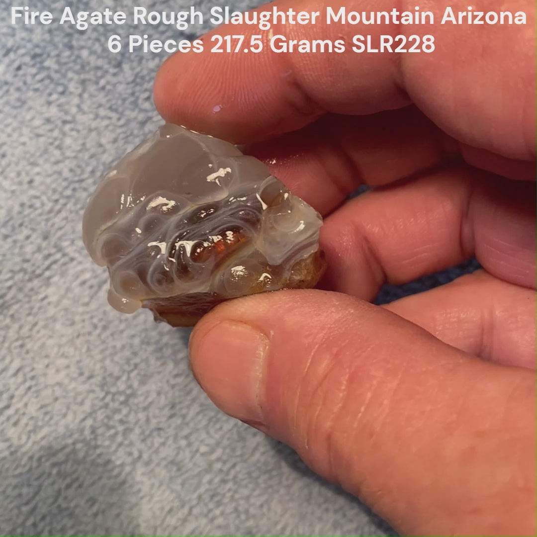 Fire Agate Rough Slaughter Mountain Arizona 6 Pieces 217.5 Grams SLR228 Product Video