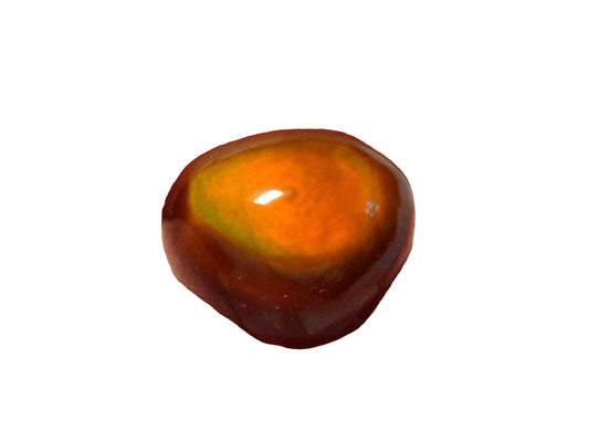 Round Slaughter Mountain Fire Agate Gemstone on a white background