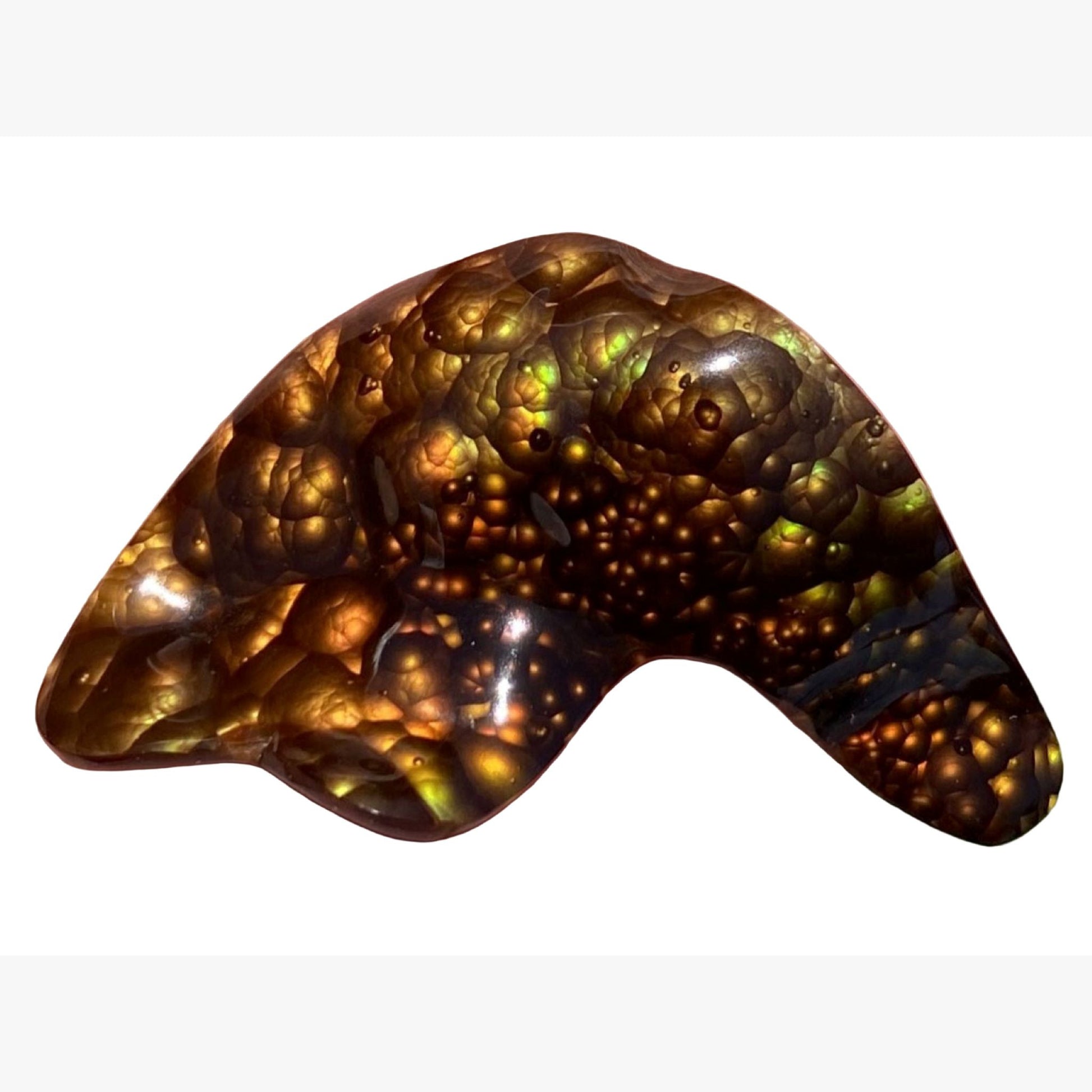 A large colorful Slaughter Mountain Arizona Fire Agate Gemstone on a white background