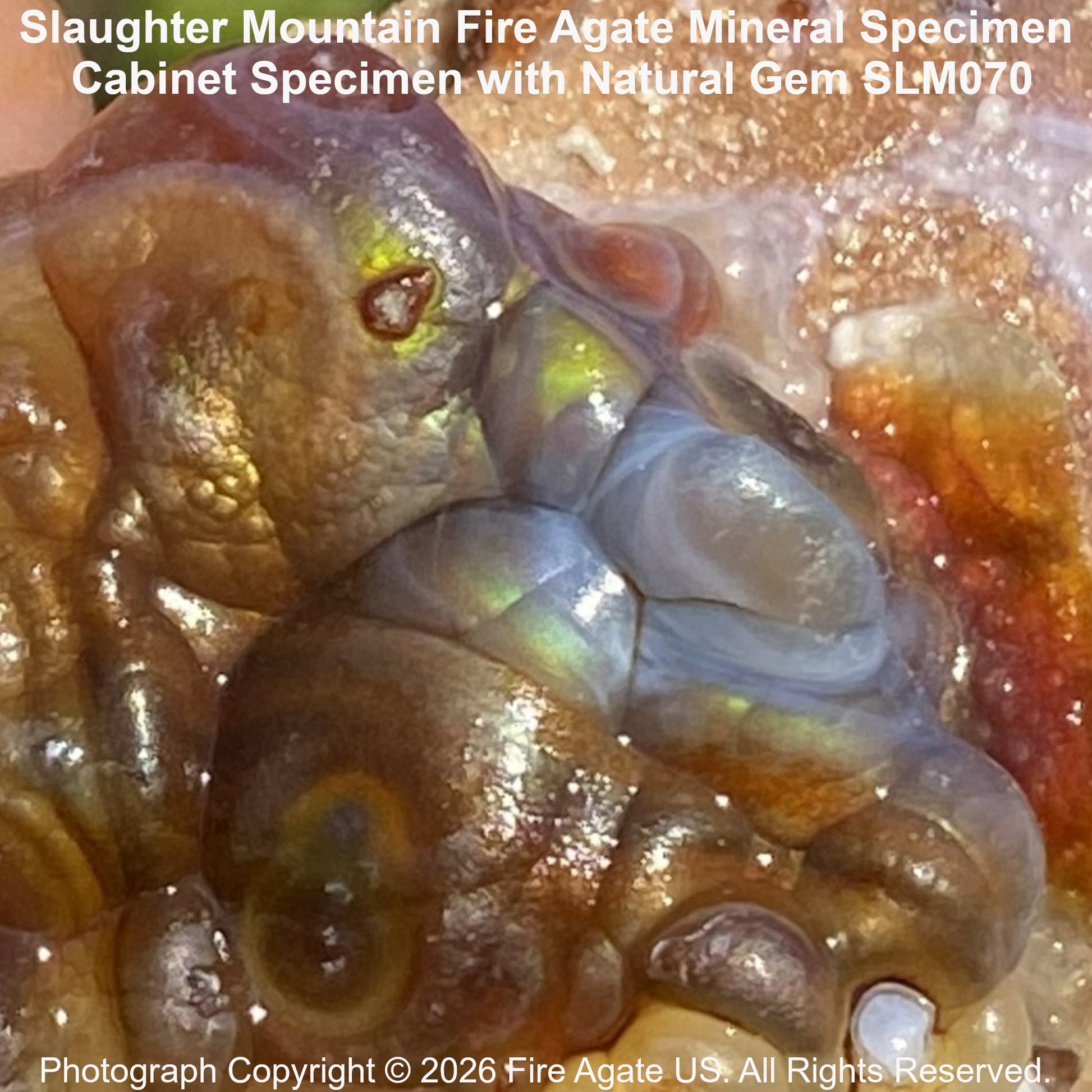 Close up photo of all natural fire agate gemstone
