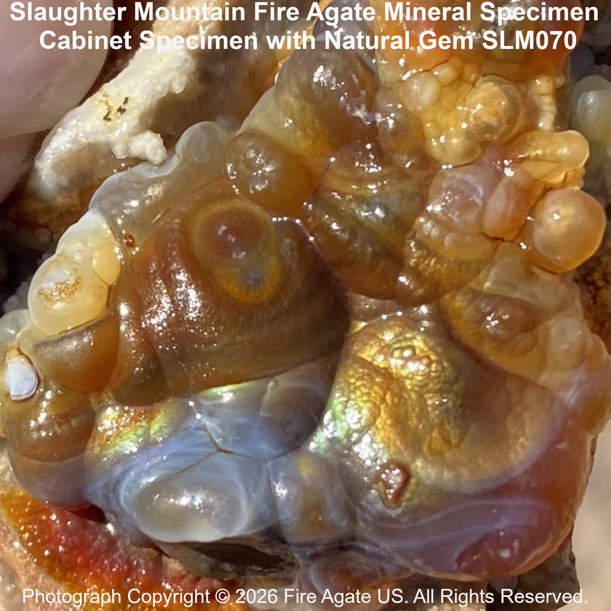 Colorful all natural fire agate gemstone with Schiller effect