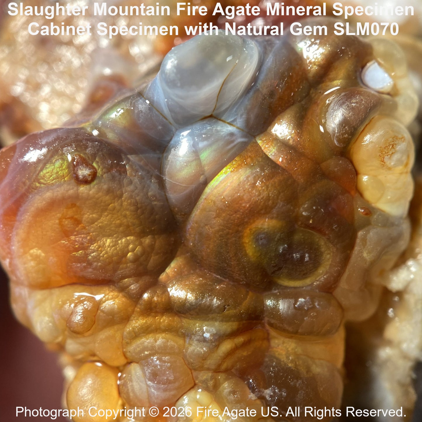 Close up photo of Slaughter Mountain Arizona All Natural Fire Agate Gemstone