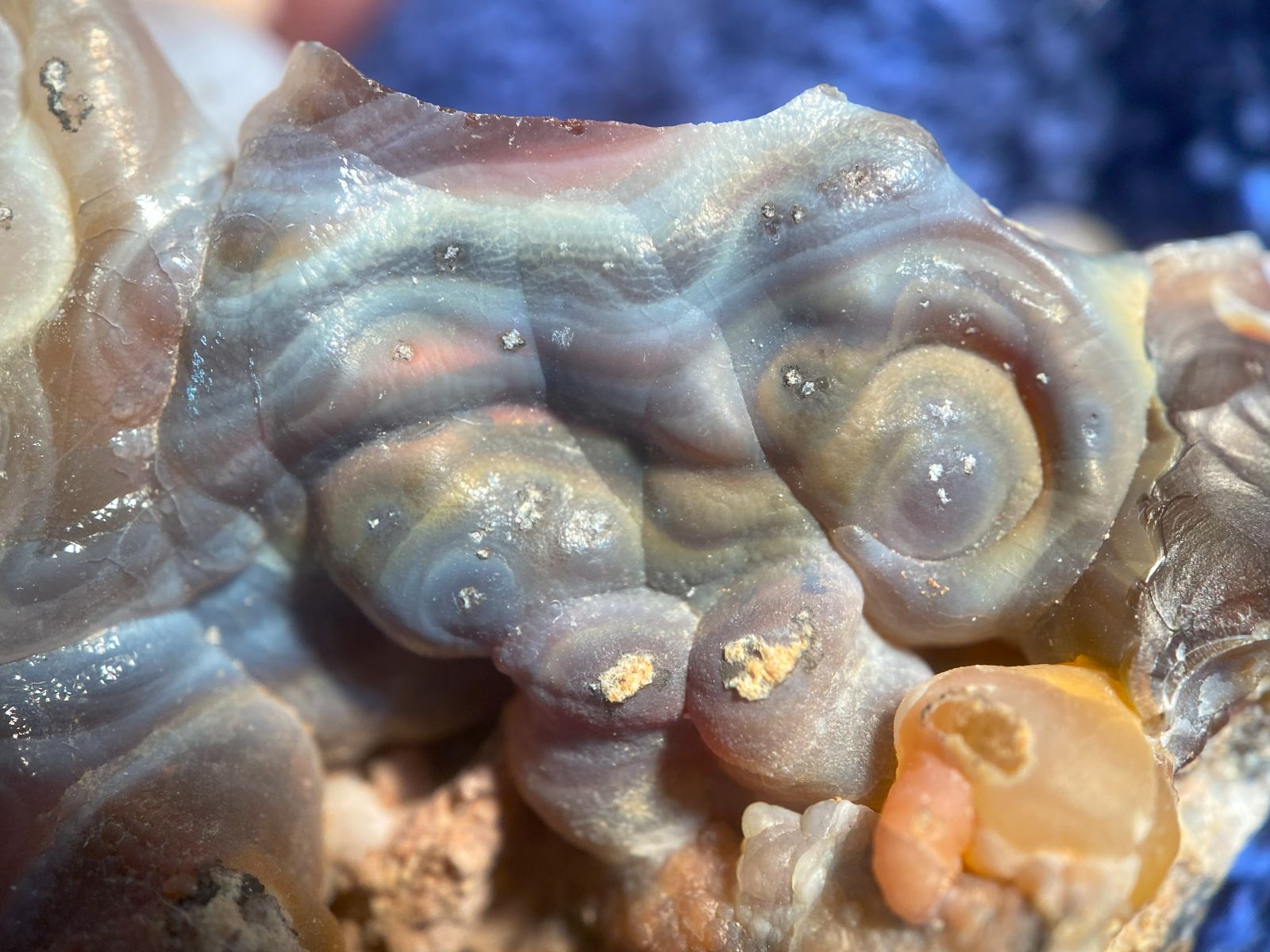 Close-up of a High Grade Slaughter Mountain Fire Agate Rough with visible textures and colors