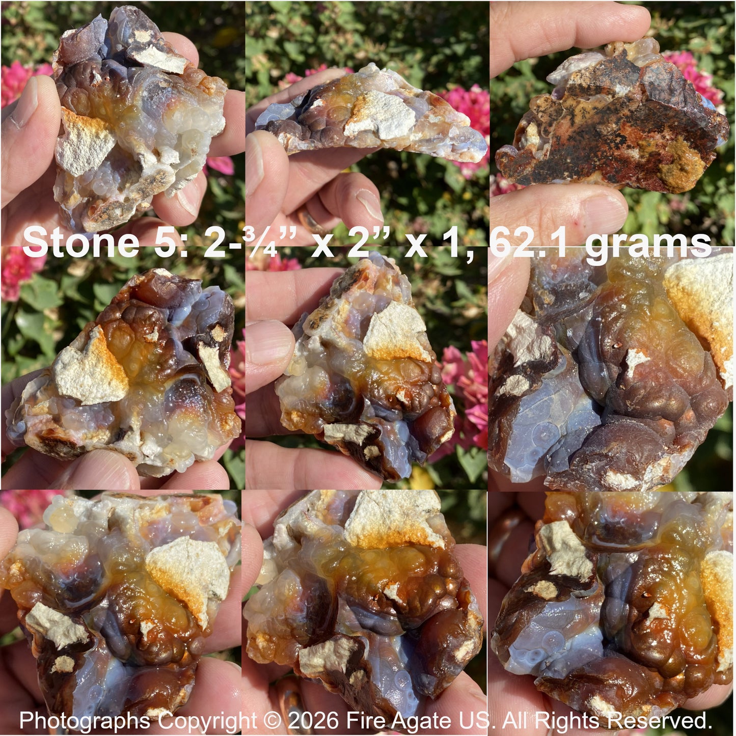 Fire Agate Rough Slaughter Mountain Arizona 6 Pieces 216 Grams SLR227