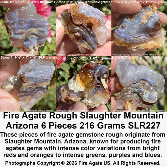 Fire Agate Rough Slaughter Mountain Arizona 6 Pieces 216 Grams SLR227